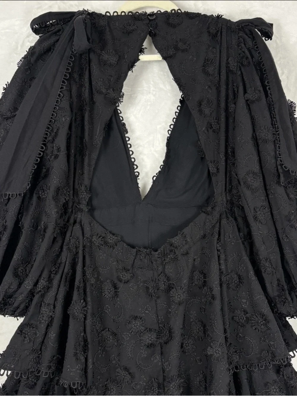 FARM RIO Black Flowers Textured Tiered Ruffle Midi-Dress Sz S Victorian Prairie - Picture 9 of 16